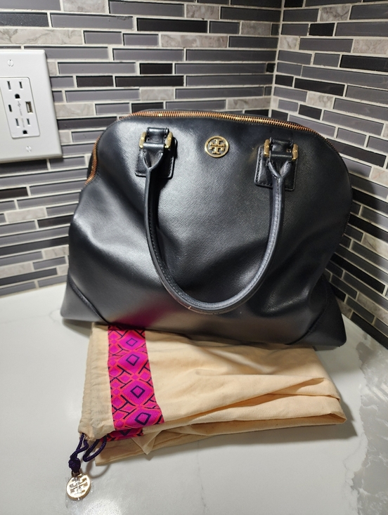 Tory Burch Handbags - Tory Burch Black Leather Dome Satchel with Gold Hardware